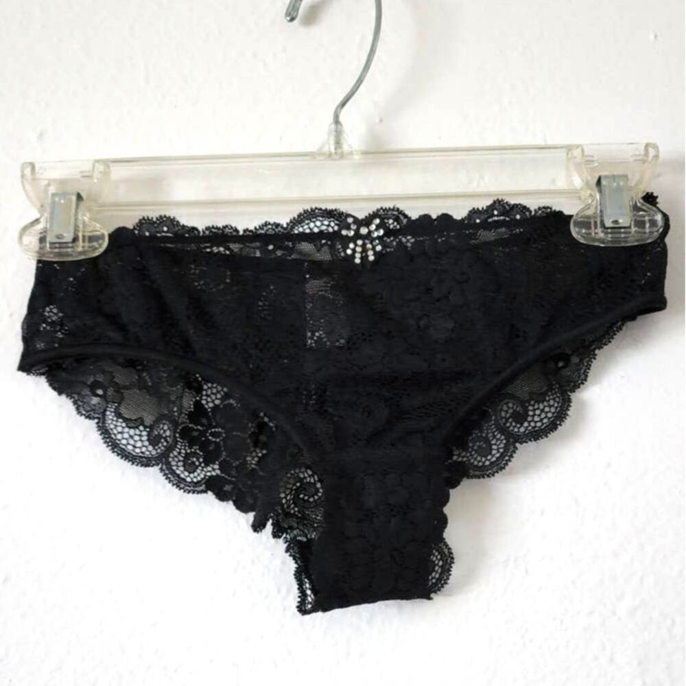 Victoria's Secret Angels Black Sheer Lace Hipkini Underwear Panty Size Small